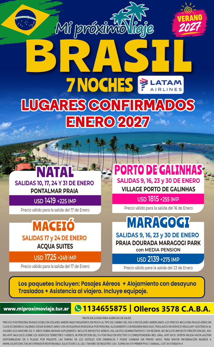 BRASIL con LATAM - LUGARES CONFIRMADOS ENERO 2027